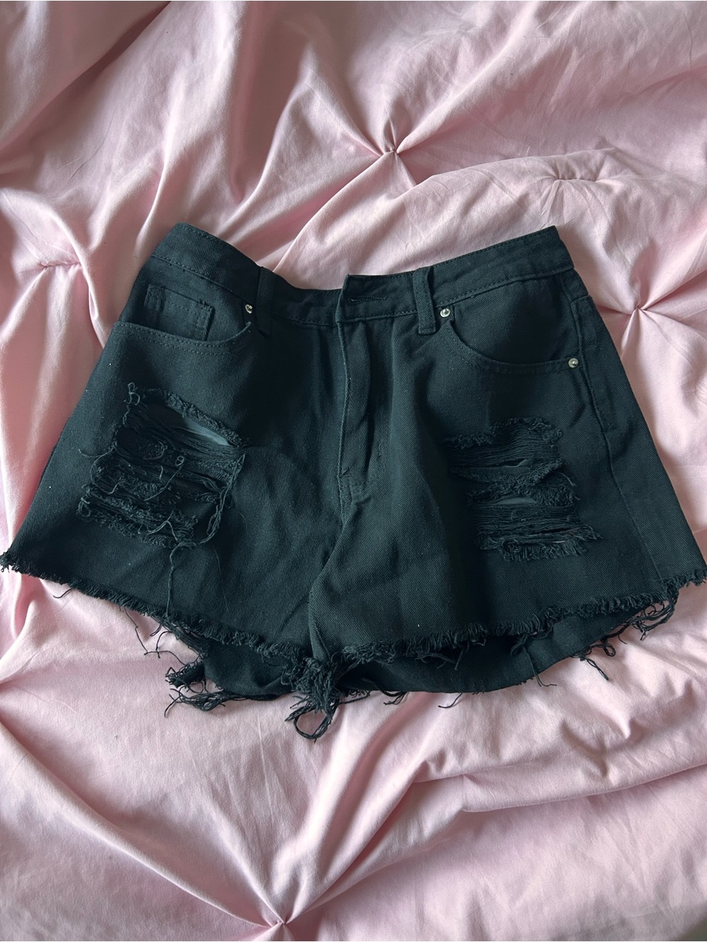 women's ripped high waisted black denim jean shorts